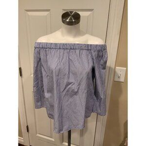 Zara Woman Blue & White Striped Off-The-Shoulder Top, Size XS